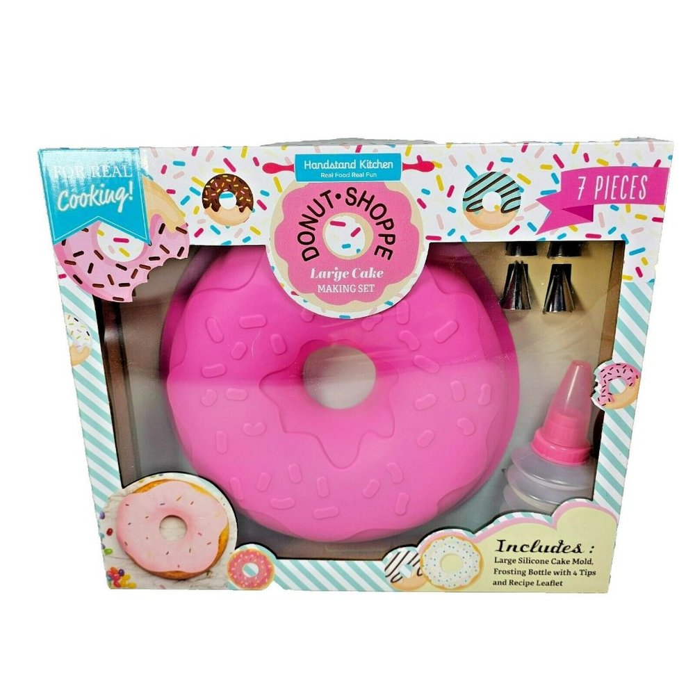Handstand Kitchen 7pc Donut-Shaped Cake Mold & Frosting Bottle Baking Set NEW